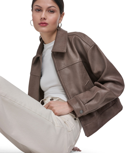 Levi's Women's Faux Suede Relaxed-Fit Zip-Front Jacket - Pine Bark