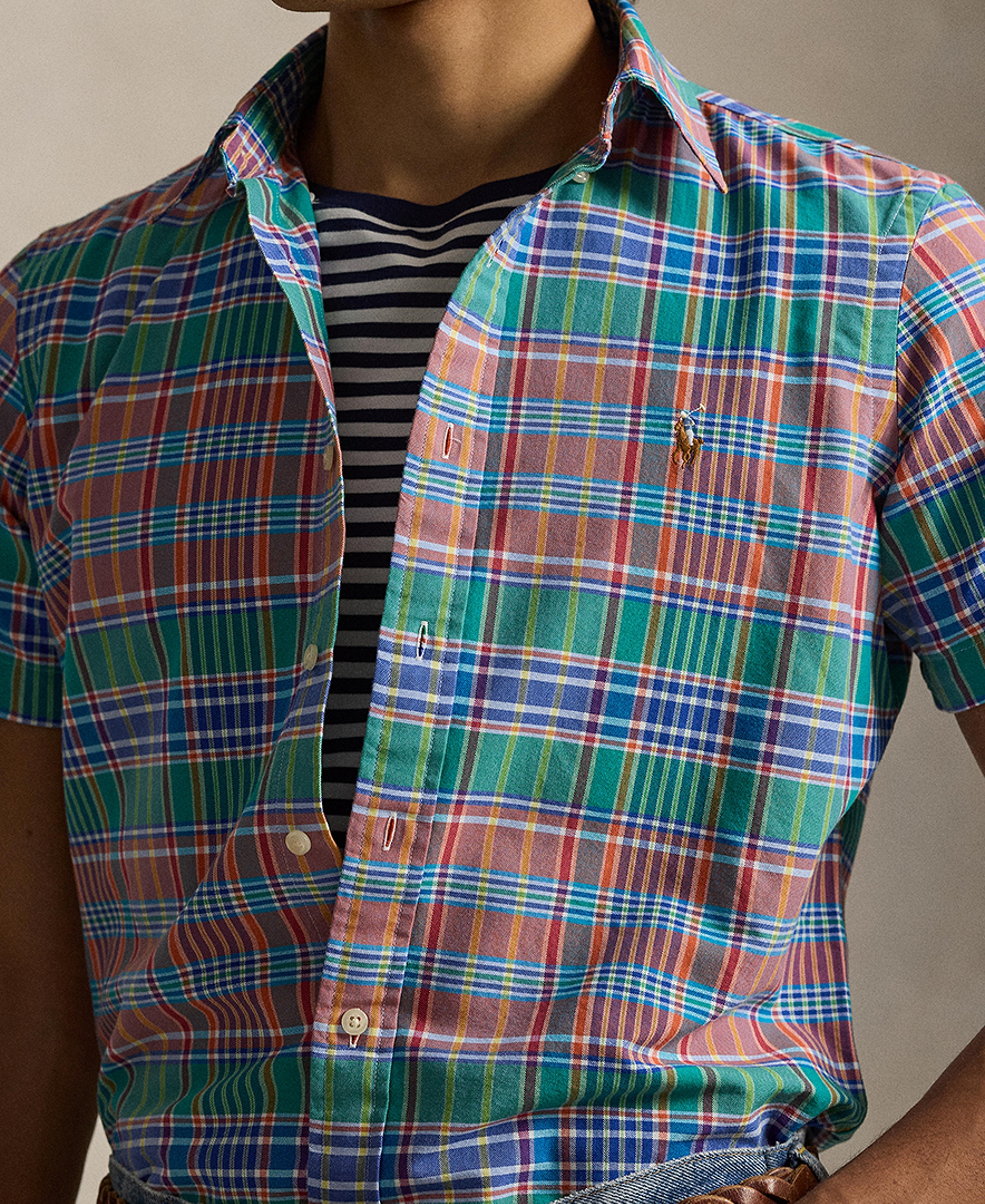 Polo Ralph Lauren Men's Classic-Fit Short-Sleeve Oxford Shirt - Melon Spa Royal Multi