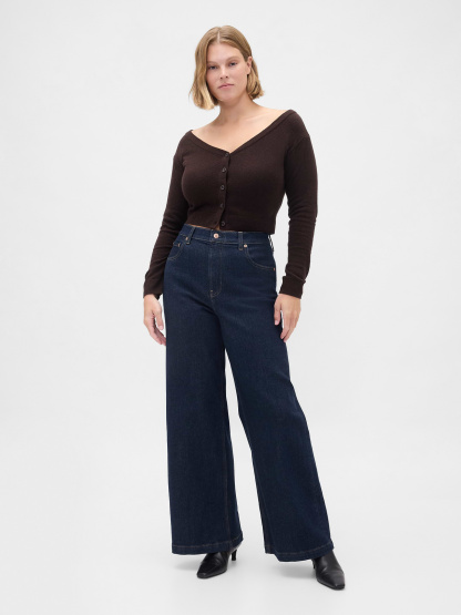 High Rise Stride Cuffed Wide-Leg Jeans - Dark blue indigo