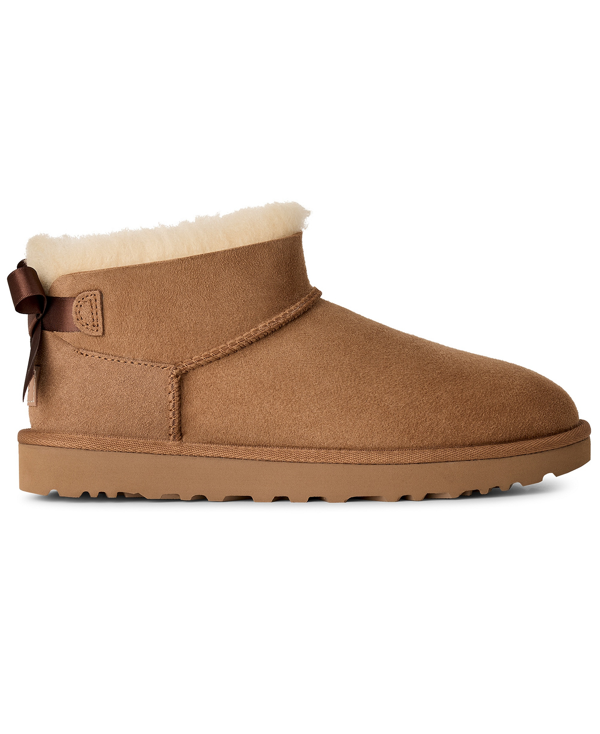 UGG® Women's Ultra Mini Bailey Bow Round Toe Booties - Chestnut