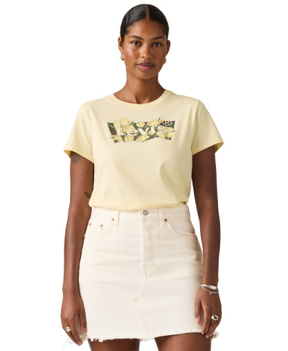 Levi's Women's Perfect Graphic Logo Cotton T-Shirt - P2_blake Brushstroke Bw Fill French Vanilla