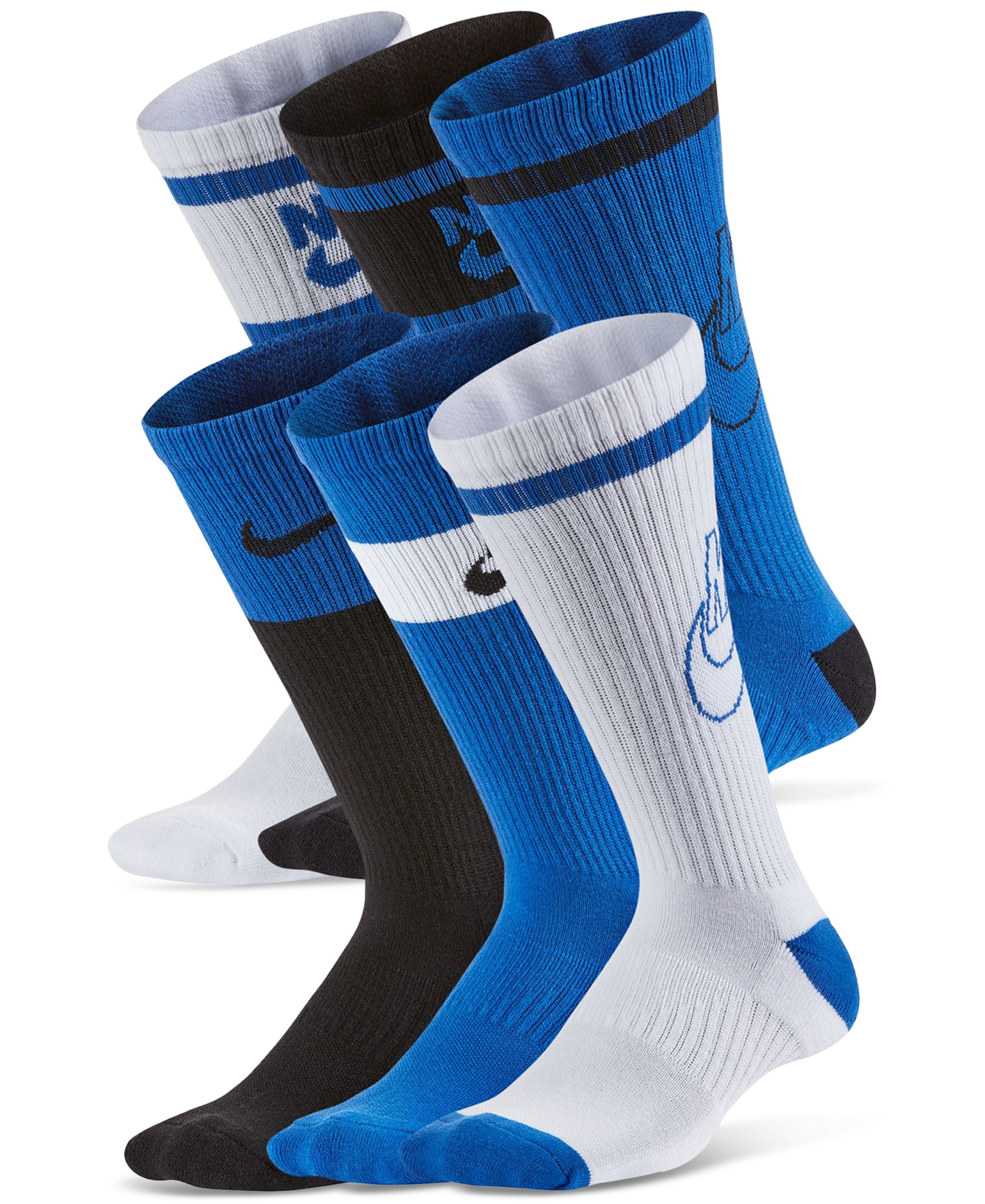 Nike Big Kids Everyday Cushioned Crew Socks, Pack of 6 - Multicolor Blue