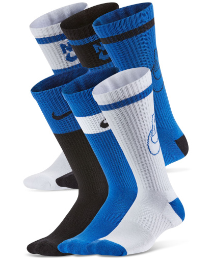 Nike Big Kids Everyday Cushioned Crew Socks, Pack of 6 - Multicolor Blue
