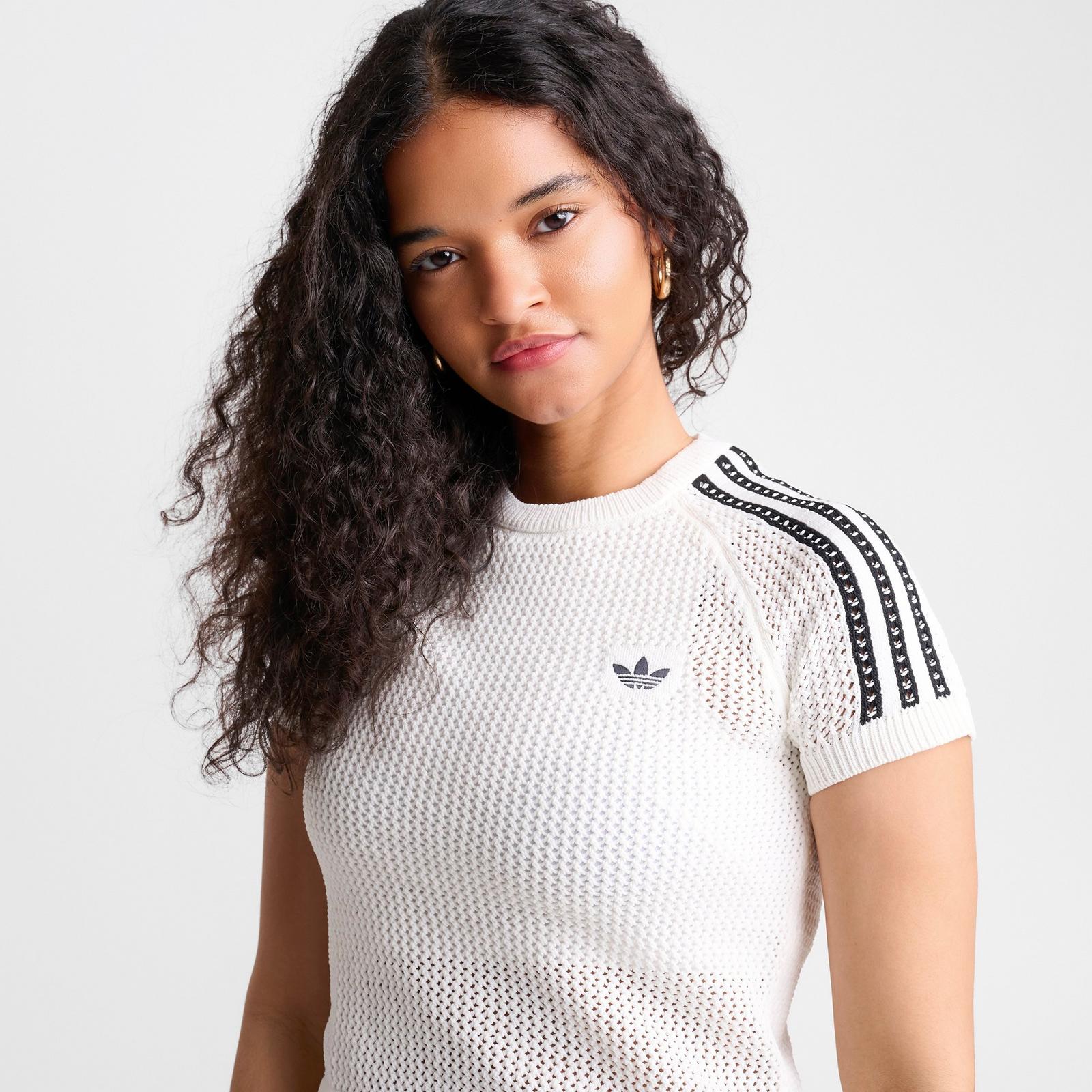 Women's adidas Originals Knitted Crochet Cali T-Shirt - Off White - view 5