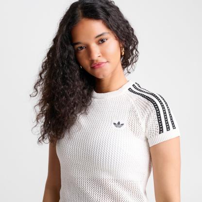 Women's adidas Originals Knitted Crochet Cali T-Shirt - Off White - view 5