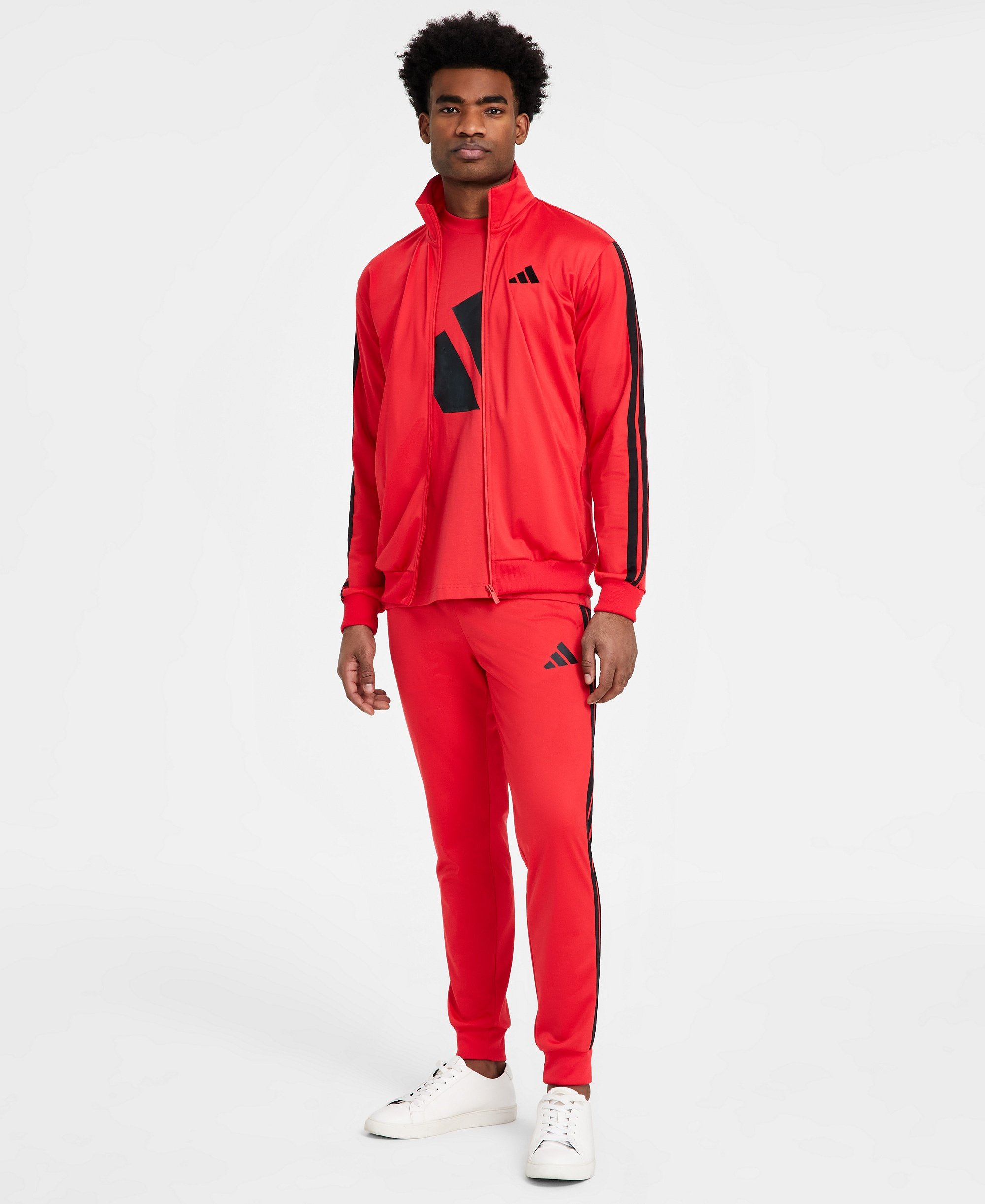 adidas Men's 3-Bar Logo Graphic Cotton T-Shirt - Pure Ruby/Black