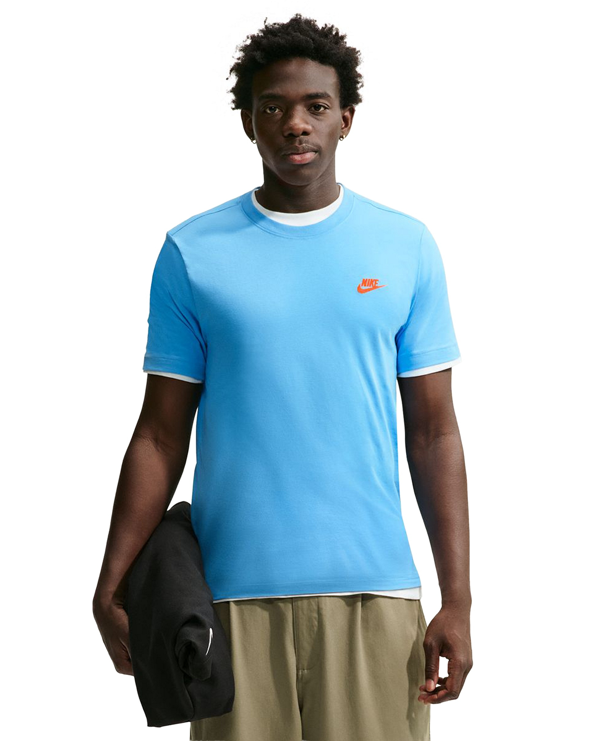 Nike Men's Sportswear Club Crewneck T-Shirt - Football Blue/Safety Orange