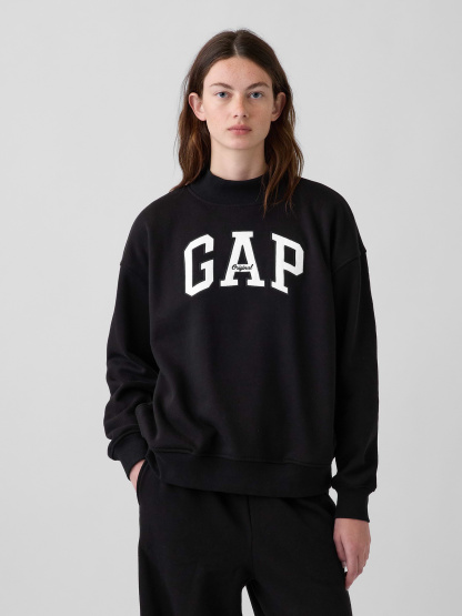 VintageSoft Oversized Mockneck Logo Sweatshirt - Black