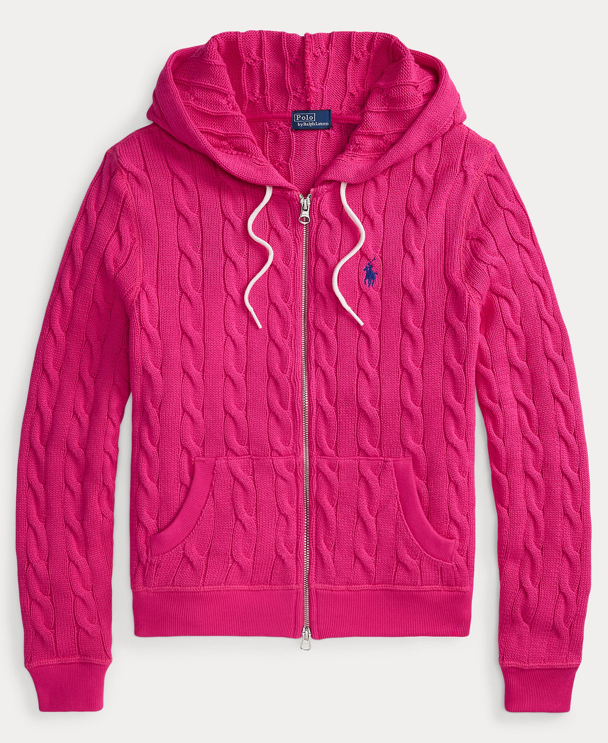 Polo Ralph Lauren Women's Cable-Knit Cotton Full-Zip Hoodie Sweater - Accent Pink