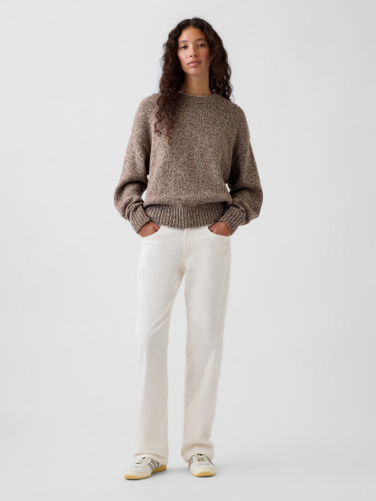 Mid Rise Relaxed Straight Jeans - Ivory beige frost