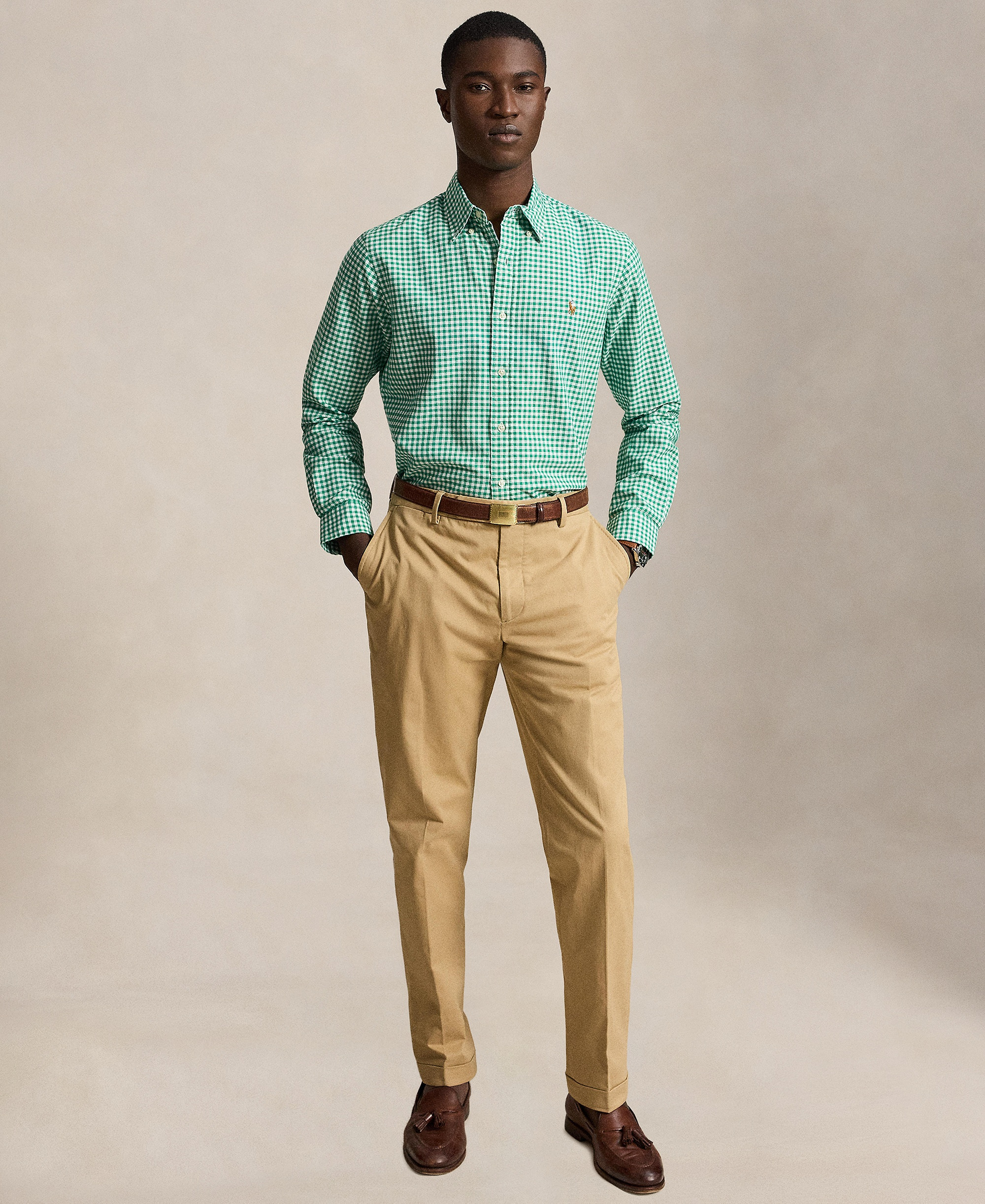 Polo Ralph Lauren Men's Classic-Fit Plaid Brushed Oxford Shirt - Scarab Green White