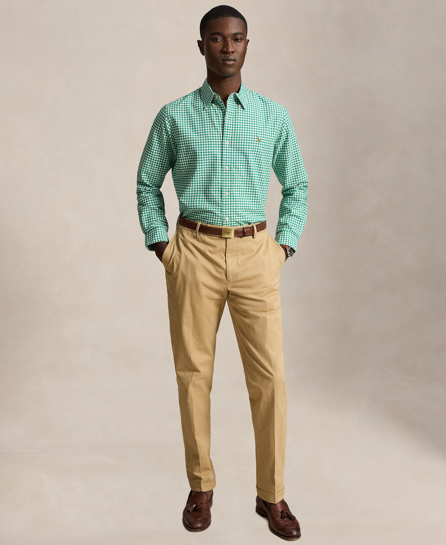 Polo Ralph Lauren Men's Classic-Fit Plaid Brushed Oxford Shirt - Scarab Green White