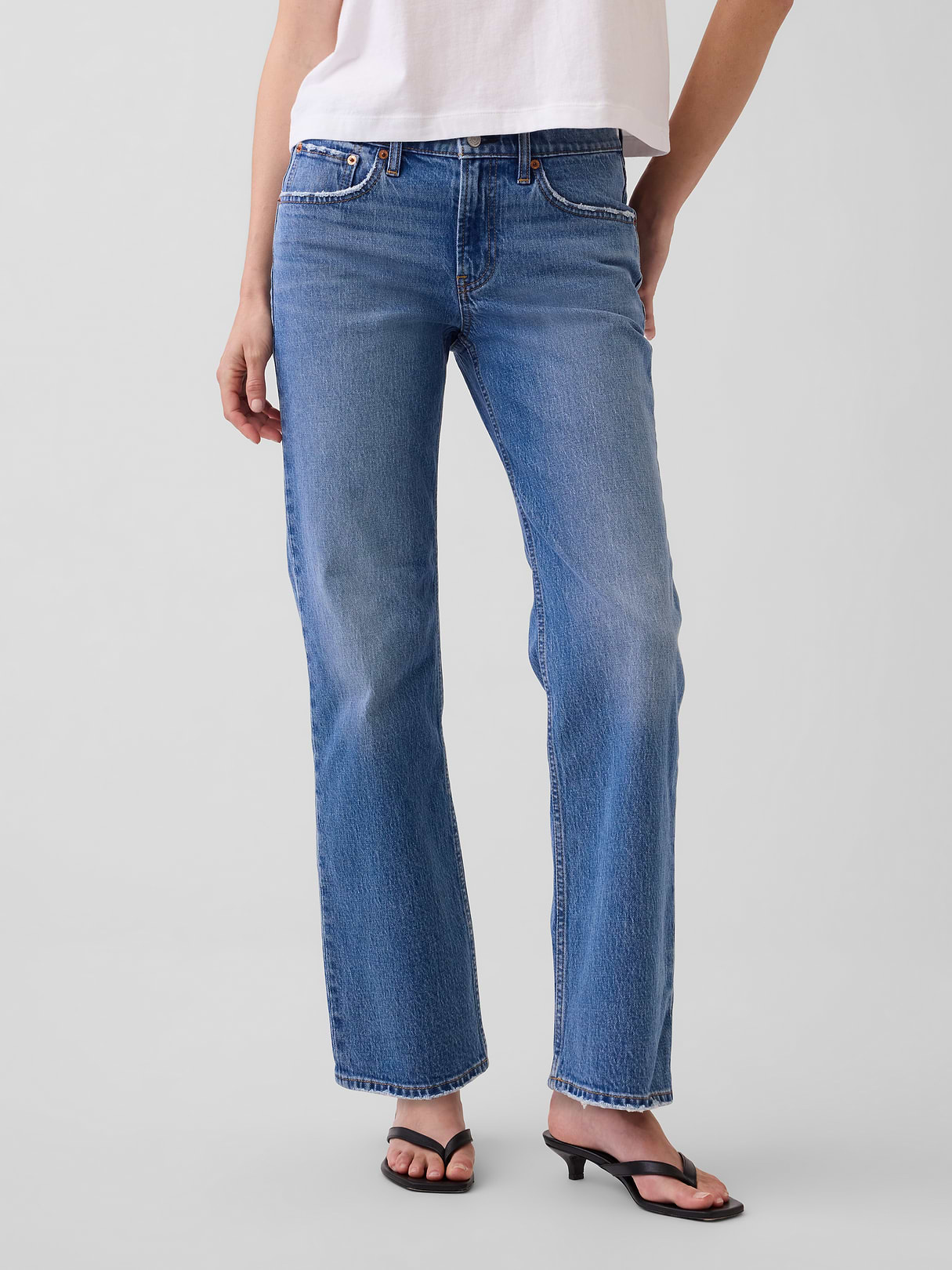 Mid Rise Relaxed Straight Jeans - Medium wash