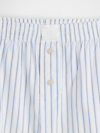 Poplin PJ Boxer Shorts - White & blue stripe