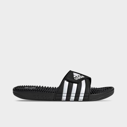 Men's adidas Adissage Slide Sandals - Black/White/Black - Left shoe facing left. Outside of the shoe.