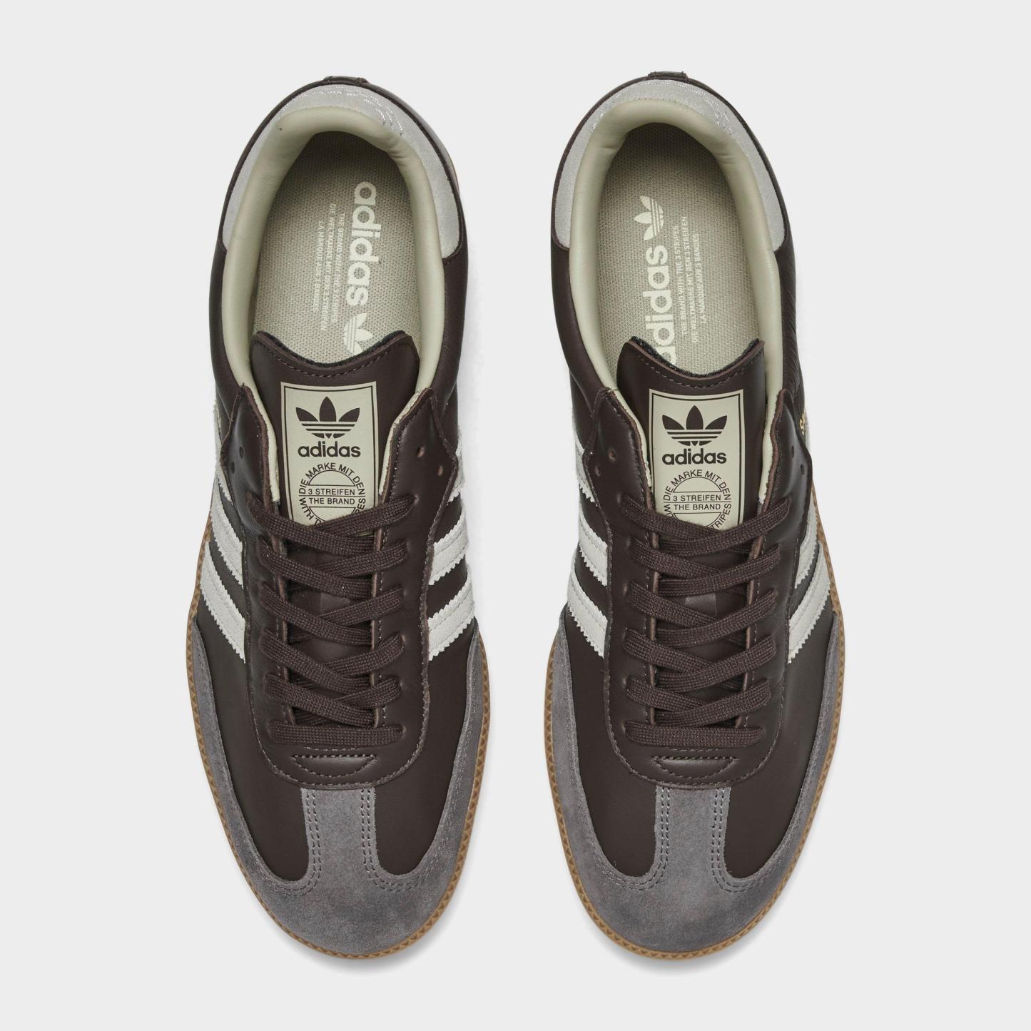 Men's adidas Originals Samba OG Casual Shoes - Part 1 - Brown/Putty Grey/Gold Metallic - Top view