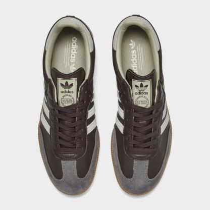 Men's adidas Originals Samba OG Casual Shoes - Part 1 - Brown/Putty Grey/Gold Metallic - Top view