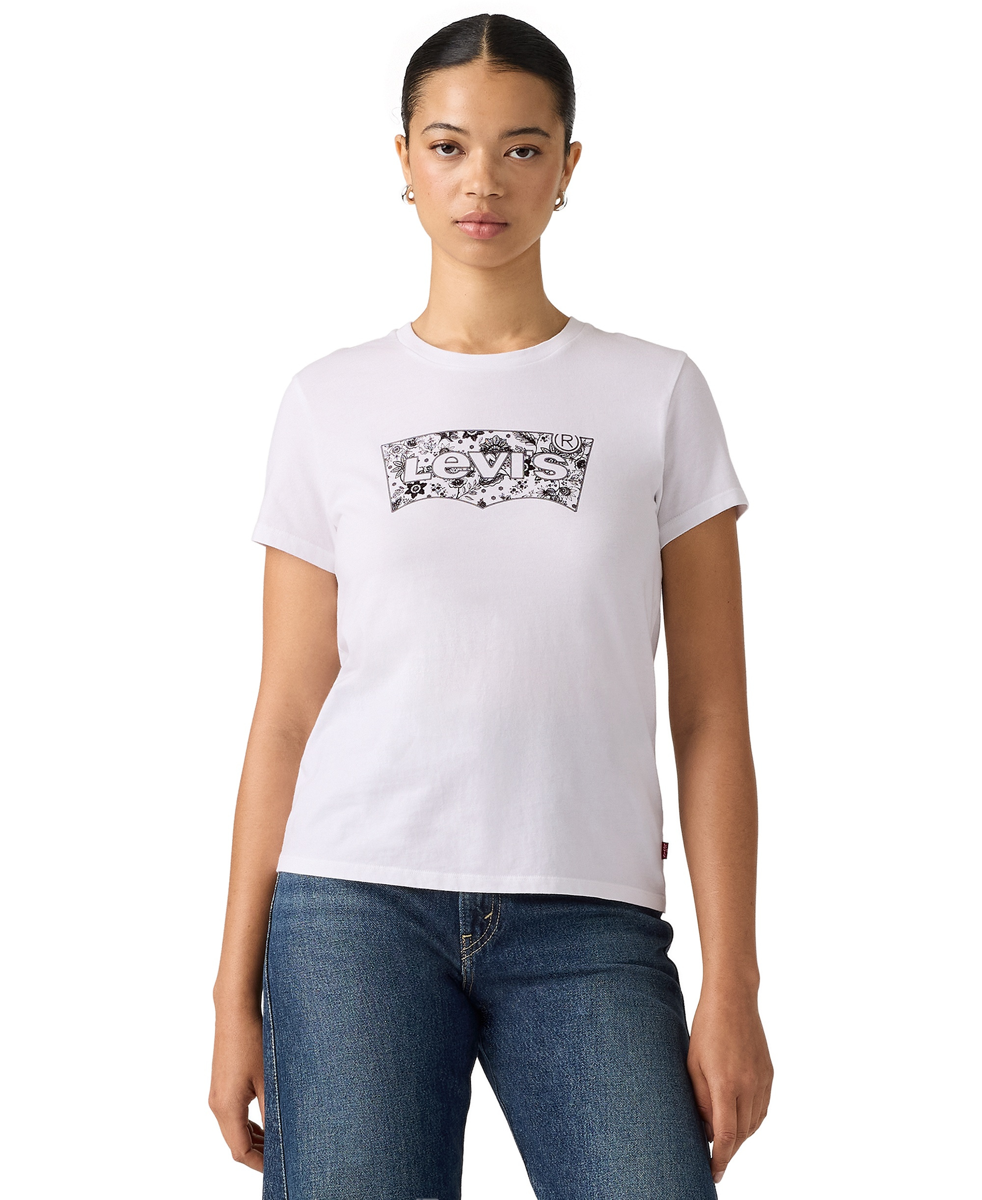Levi's Women's Perfect Graphic Logo Cotton T-Shirt - Floral Bandana Bw Bright White