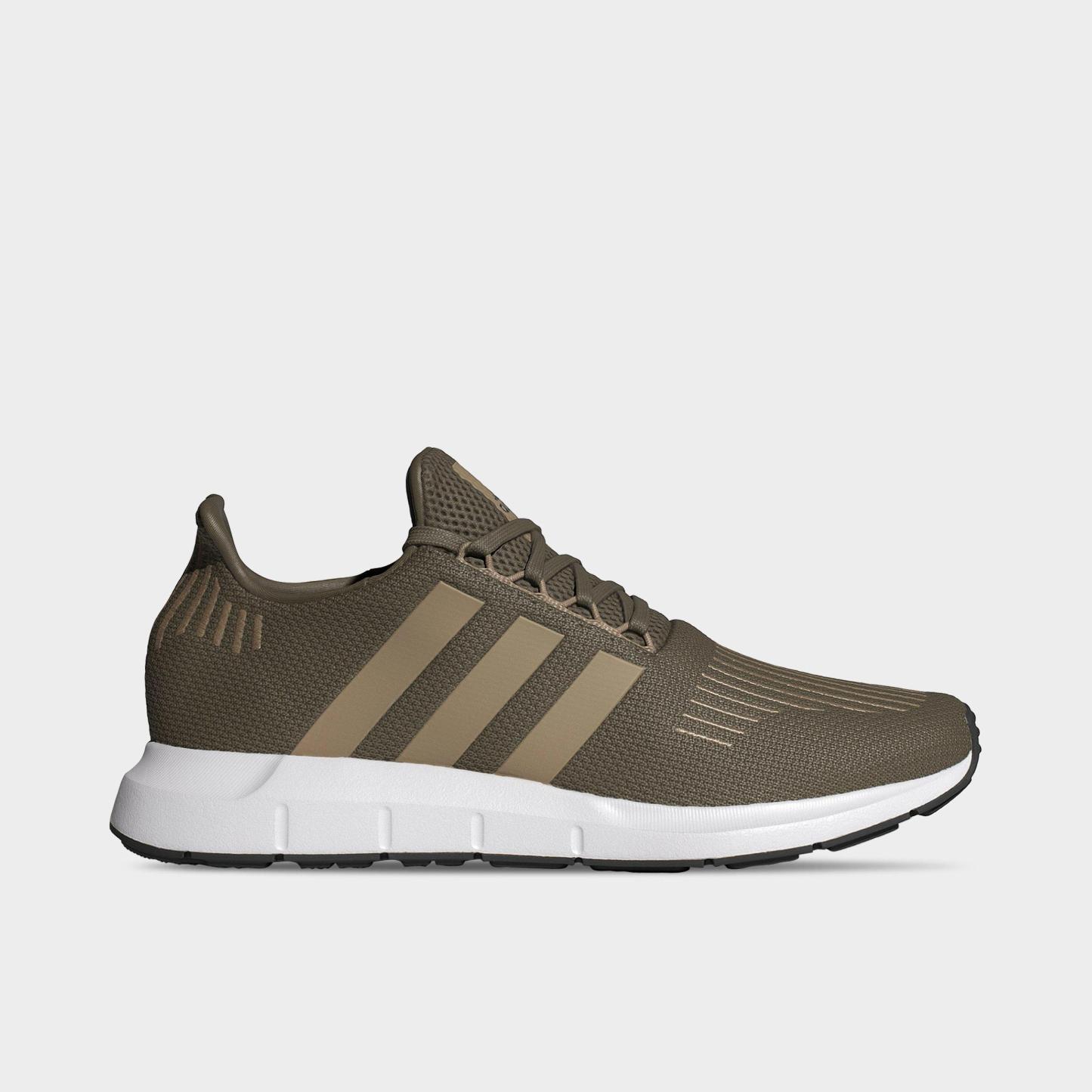 Men's adidas Originals Swift Run 1.0 Casual Shoes - Olive Strata/Blanch Cargo/White - Left shoe facing left. Outside of the shoe.