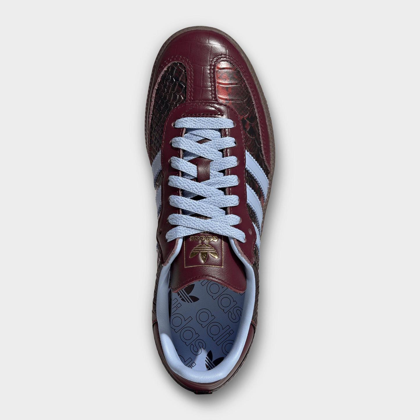 Women's adidas Originals Samba OG Casual Shoes - Part 3 - Maroon/Blue Dawn/Gold Metallic - Top view