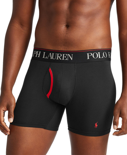 Polo Ralph Lauren Men's 3-Pack 4-D Flex Cool Microfiber Boxer Briefs - Charcoal /Red / Polo Black