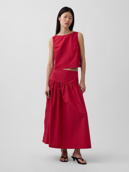 Poplin Drop-Waist Maxi Skirt - Chakra red