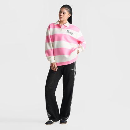 Women's adidas Originals Striped Long-Sleeve Collar Crewneck Sweatshirt - Semi Pink Glow - view 2