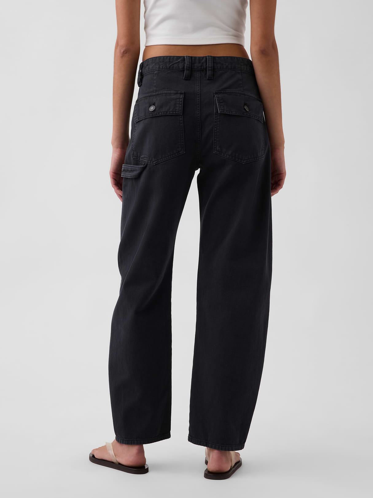 Mid Rise Barrel Utility Ankle Pants - Black