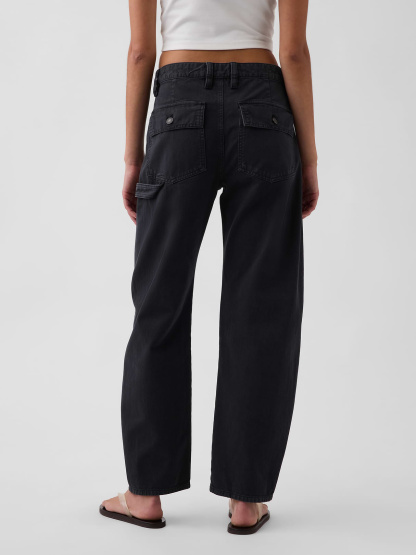 Mid Rise Barrel Utility Ankle Pants - Black