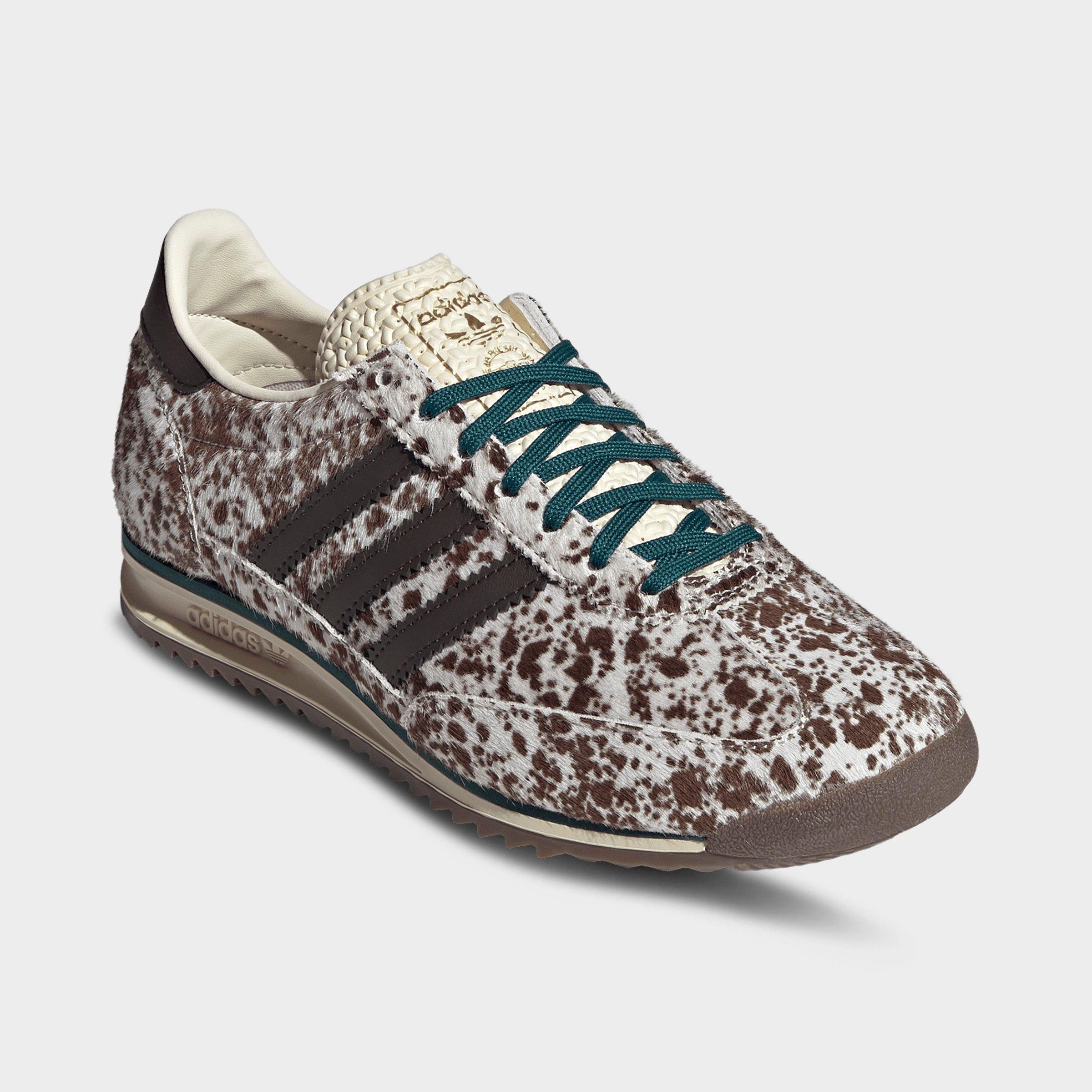 Women's adidas Originals SL 72 OG Pony Print Casual Shoes - Off White/Dark Brown/Rich Green - Both shoes facing left