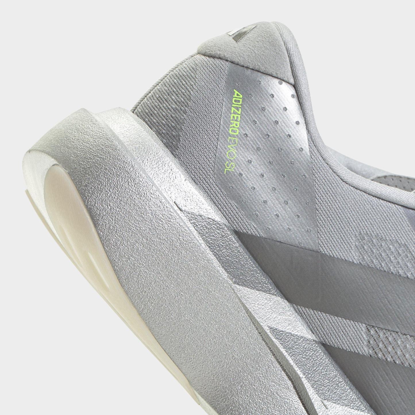 Men's adidas Adizero EVO SL Running Shoes - Part 1 - Silver Metallic/Iron Metallic/Halo Silver - Detail shot