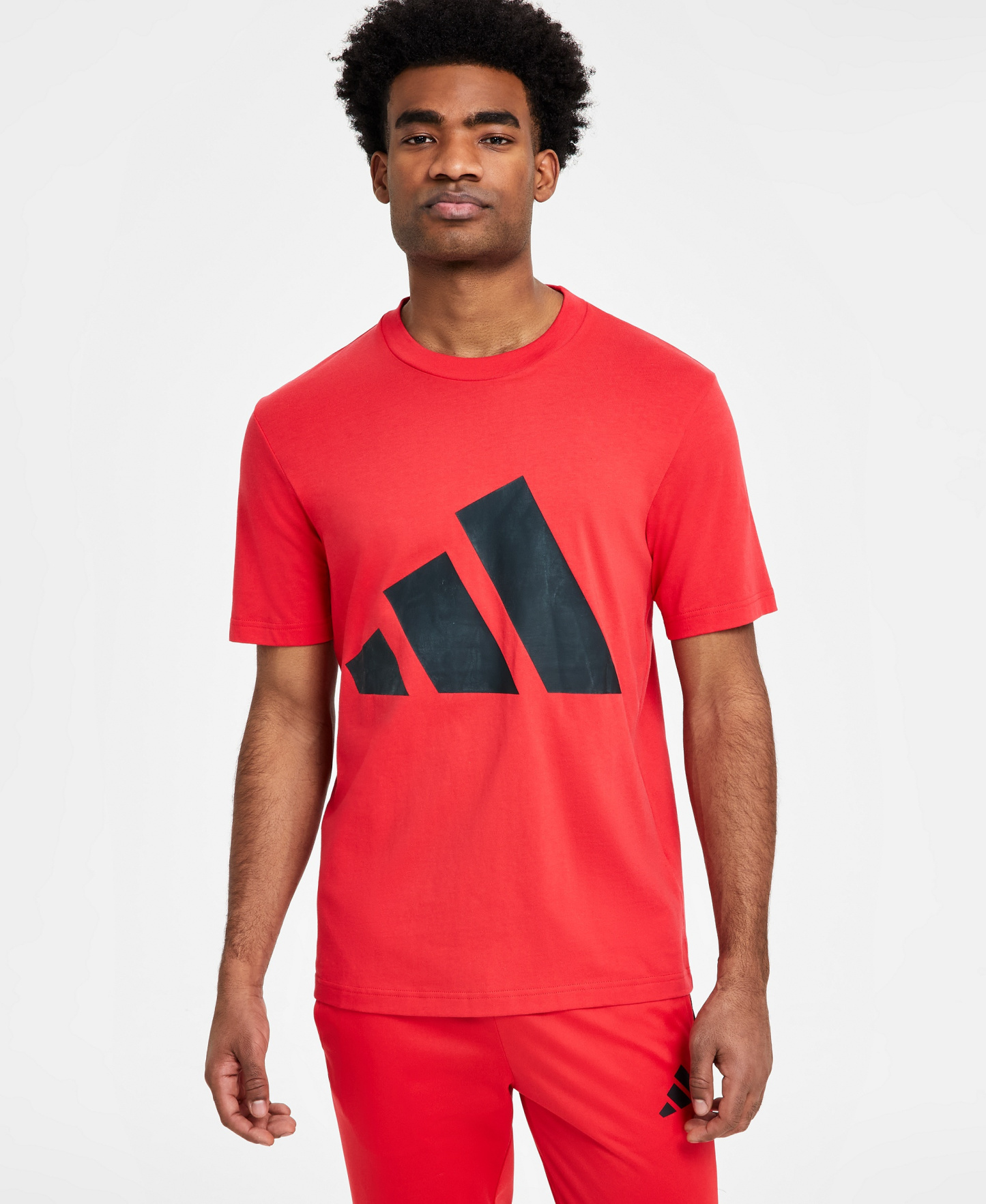 adidas Men's 3-Bar Logo Graphic Cotton T-Shirt - Pure Ruby/Black