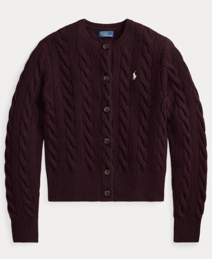 Polo Ralph Lauren Women's Cable-Knit Wool-Cashmere Cardigan Sweater - Damson Melange