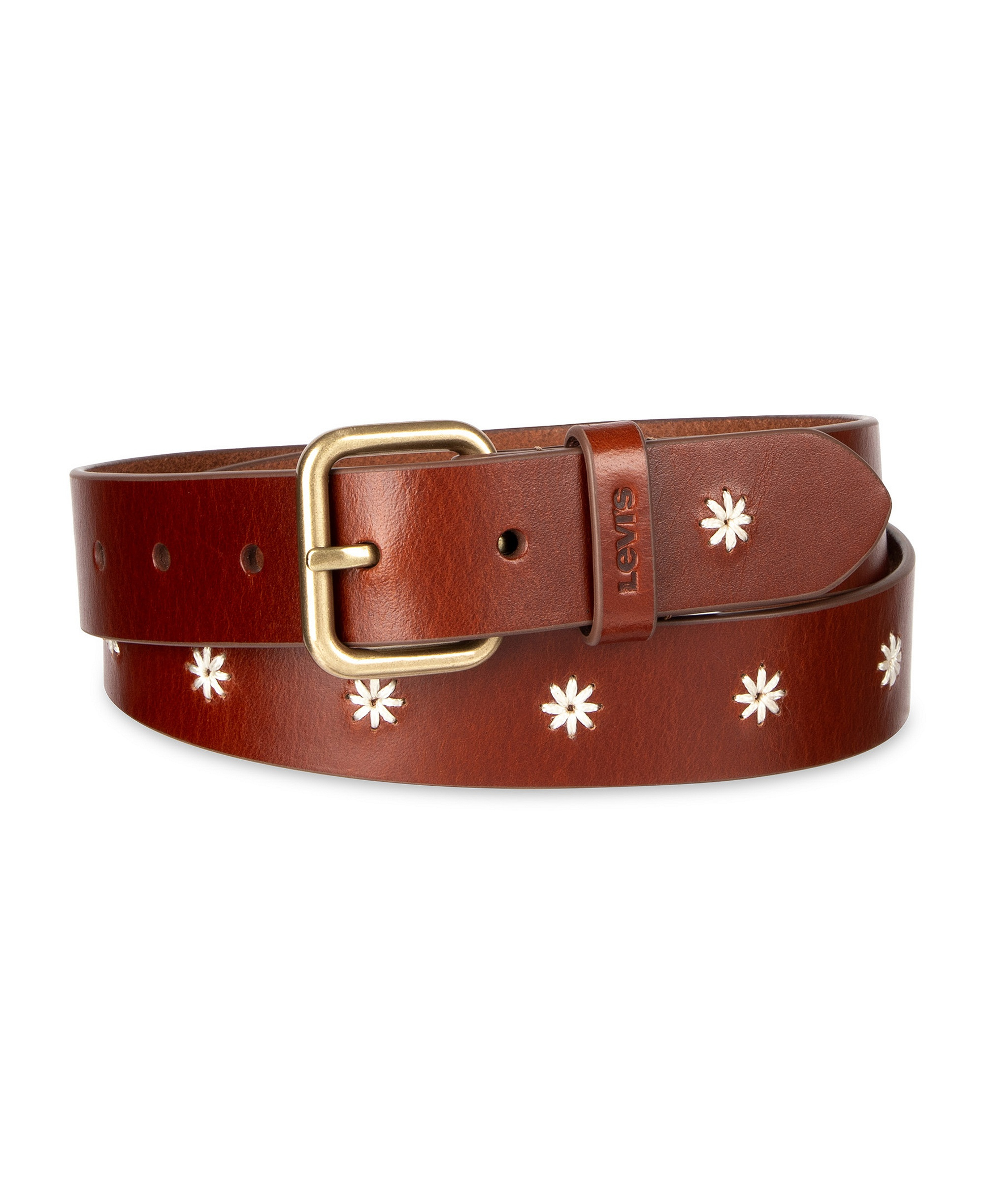 Levi's Women's Casual Floral Embroidered Belt - Cognac