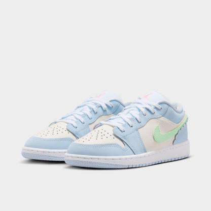 Big Kids' Air Jordan Retro 1 Low SE Casual Shoes - Half Blue/Sail/White/Vapor Green - view 2