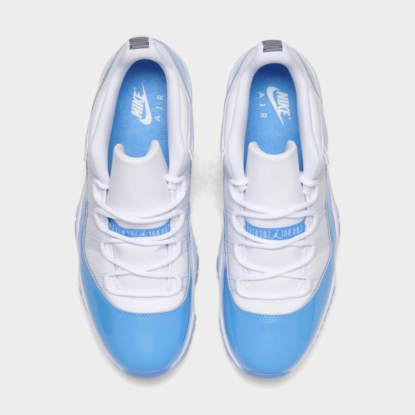 Men's Air Jordan Retro 11 Low Basketball Shoes - White/University Blue/Black - Left shoe facing left. Outside of the shoe. - view 5