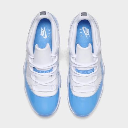 Men's Air Jordan Retro 11 Low Basketball Shoes - White/University Blue/Black - Left shoe facing left. Outside of the shoe. - view 5