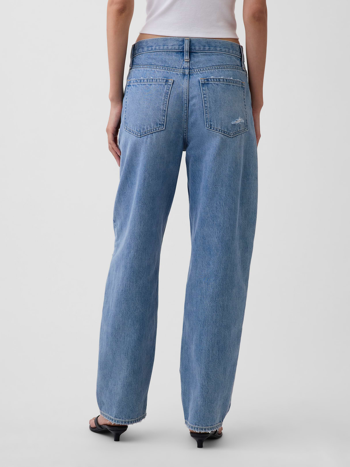 High Rise Khaki Stripe Barrel Jeans - Light indigo destroy