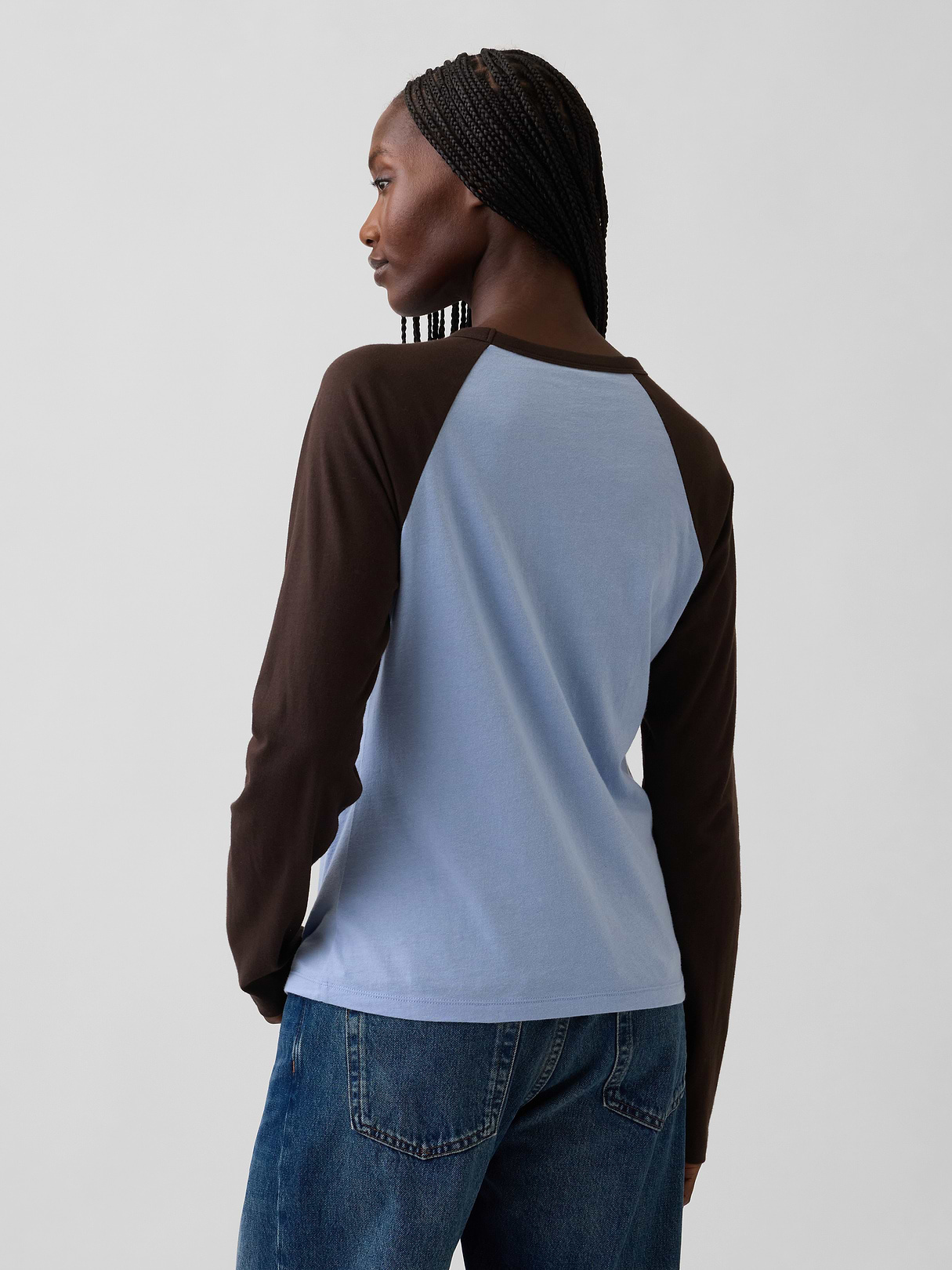 Organic Cotton VintageSoft Raglan T-Shirt - Air stream blue & terra brown