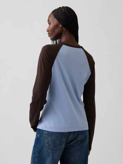 Organic Cotton VintageSoft Raglan T-Shirt - Air stream blue & terra brown