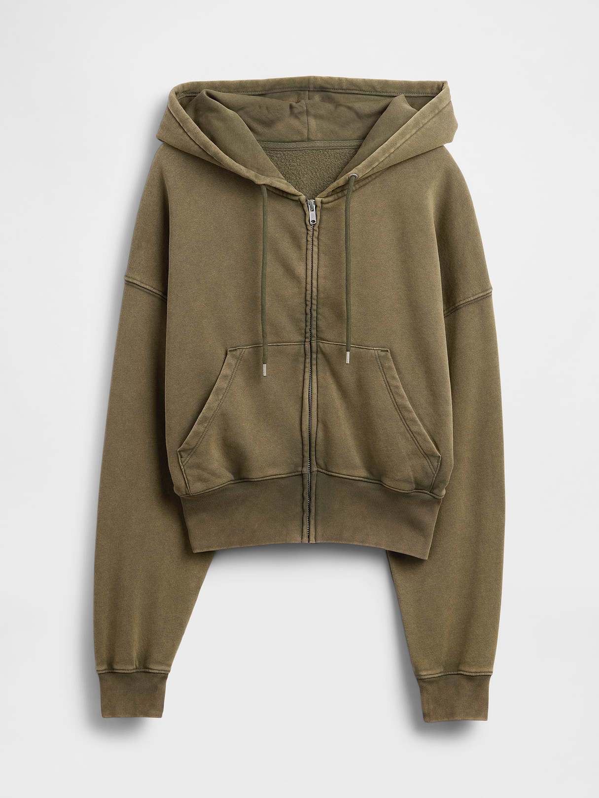 VintageSoft Wedge Zip Hoodie - Black moss green wash