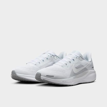 Men's Nithtke Pegasus 41 Running Shoes - White/Pure Platinum/Metallic Silver/White - Both shoes facing left