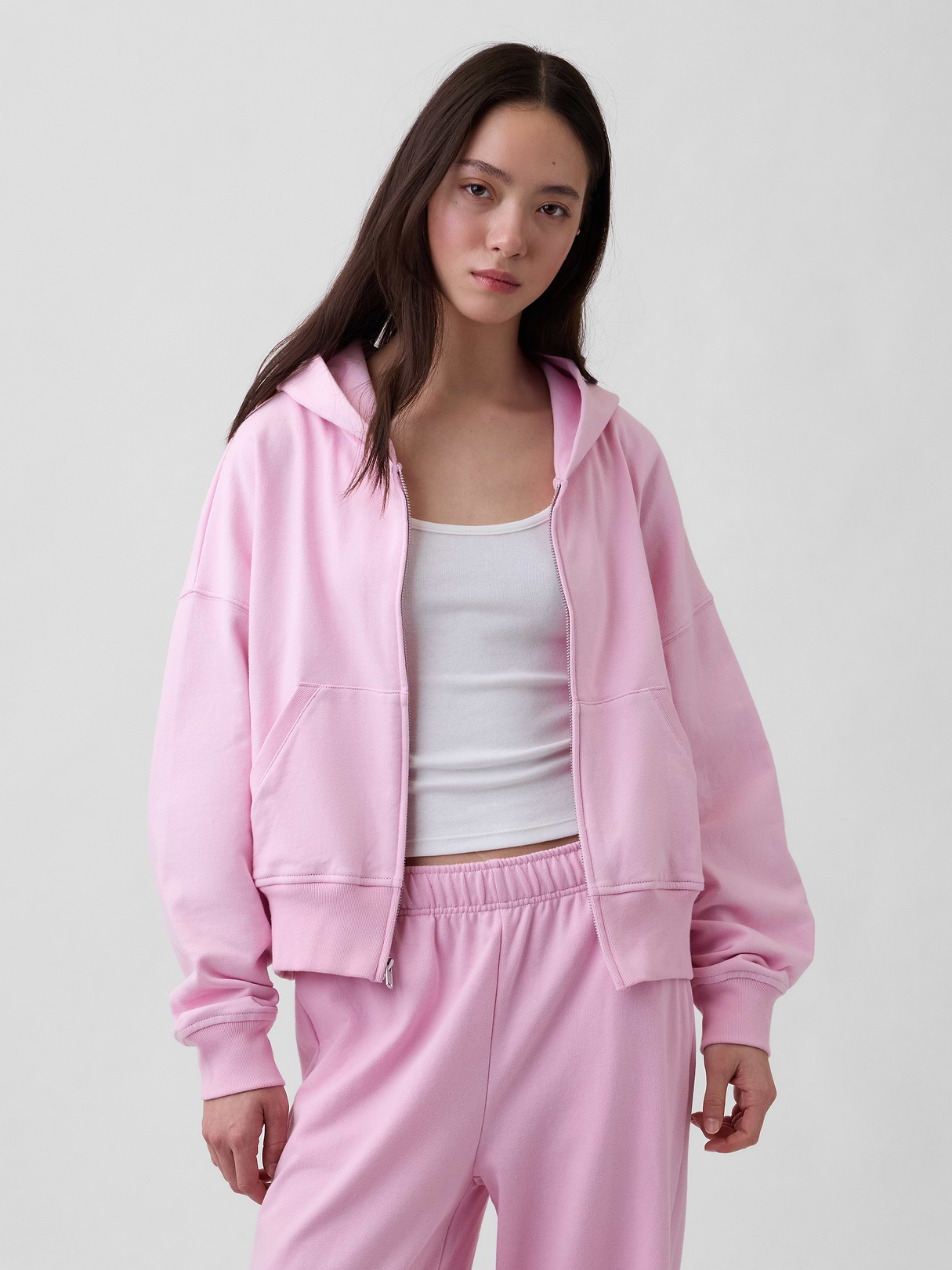 VintageSoft Terry Oversized Wedge Zip Hoodie - Primrose pink