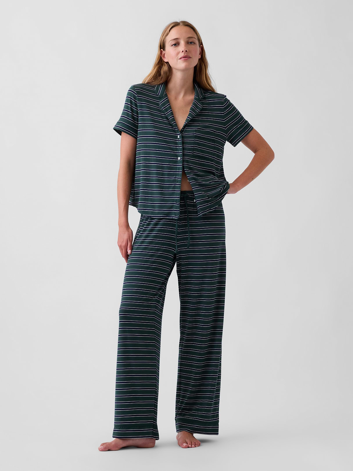 SoftMade Modal PJ Pants - Blue & green stripe
