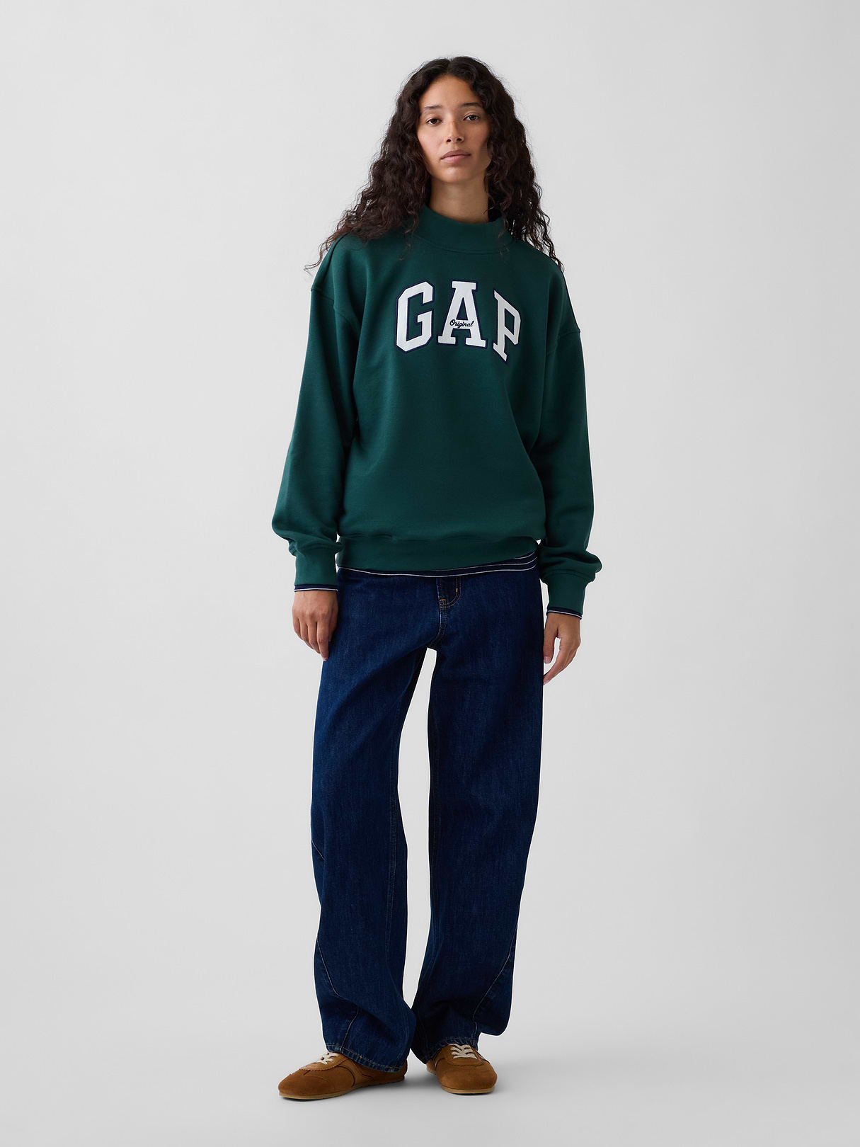 VintageSoft Oversized Mockneck Logo Sweatshirt - Dark green
