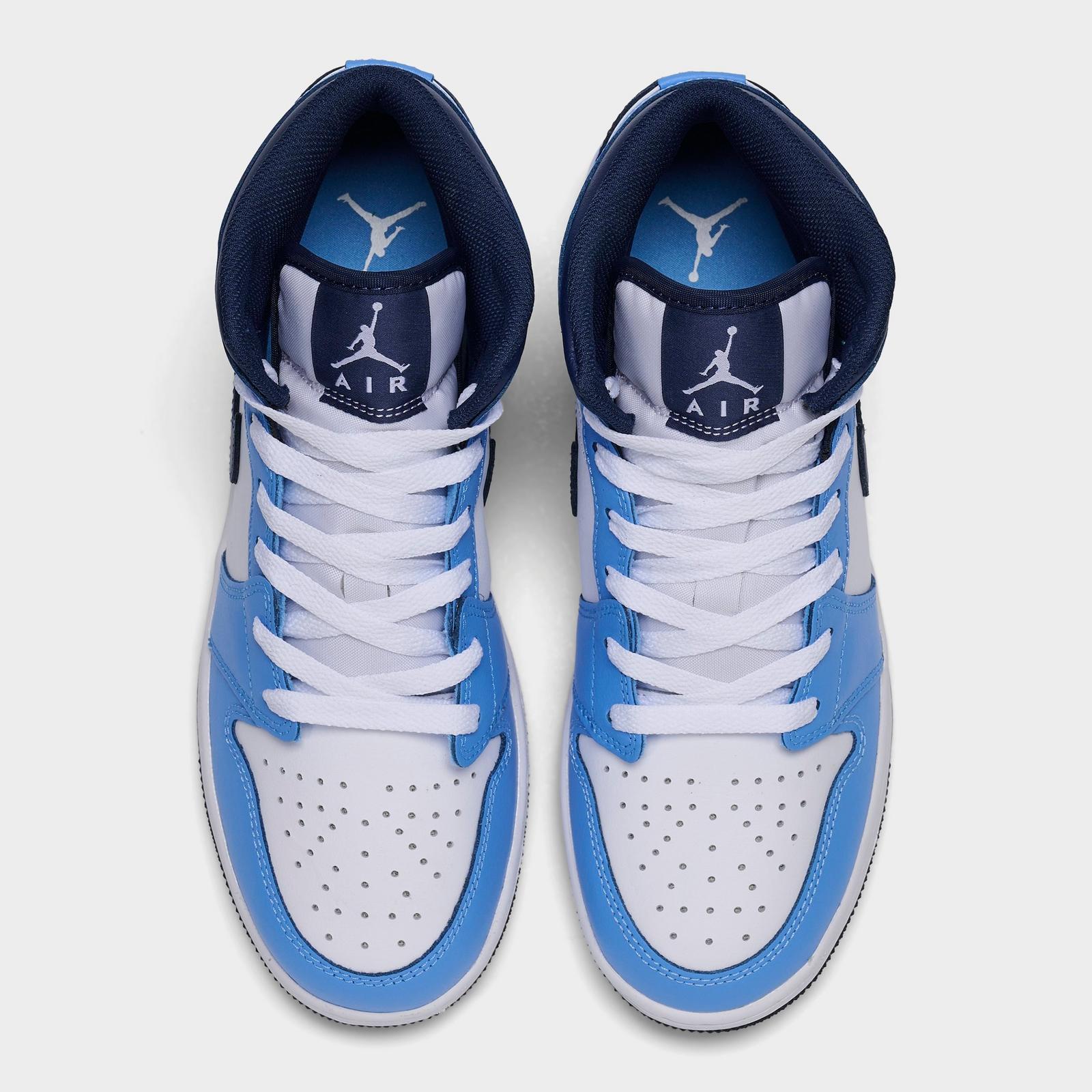 Big Kids' Air Jordan Retro 1 Mid Casual Shoes - University Blue/Midnight Navy/White - view 5