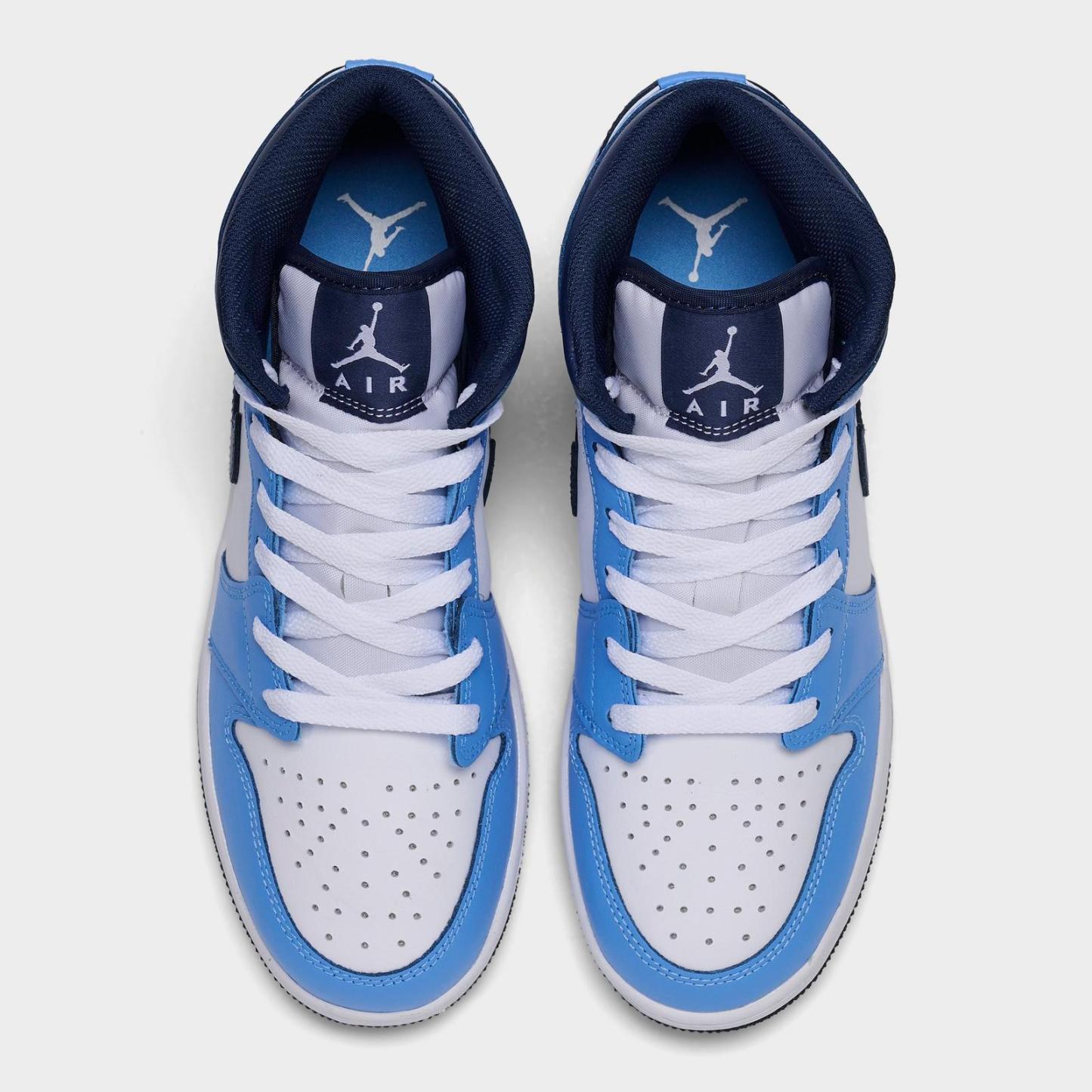 Big Kids' Air Jordan Retro 1 Mid Casual Shoes - University Blue/Midnight Navy/White - view 5