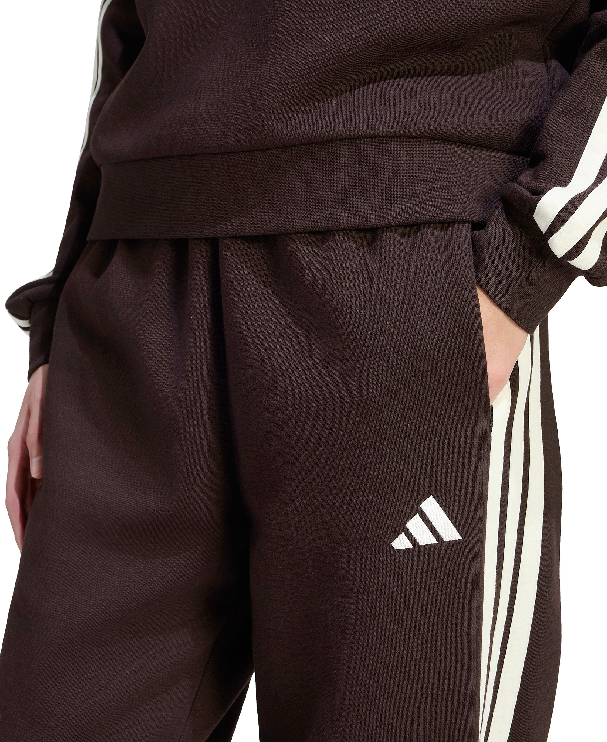 adidas Women's Essentials 3-Stripes Pull-On Fleece Loose Pants - Aurora Coffee/Ivory