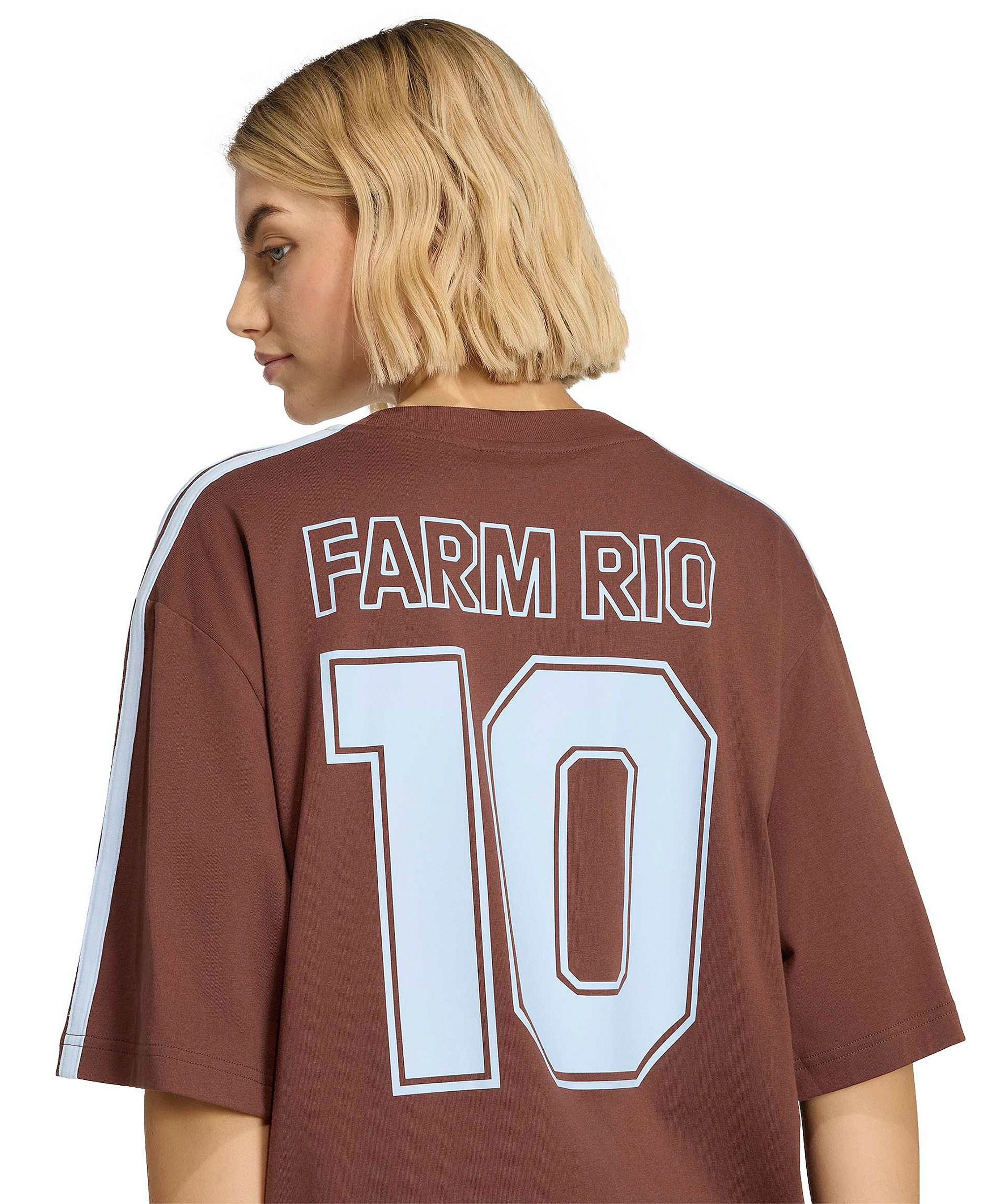 adidas Women's Farm Gfx Tee 2 Retro Graphic-Print 3-Stripes Crewneck T-Shirt - AUBURN/CLE