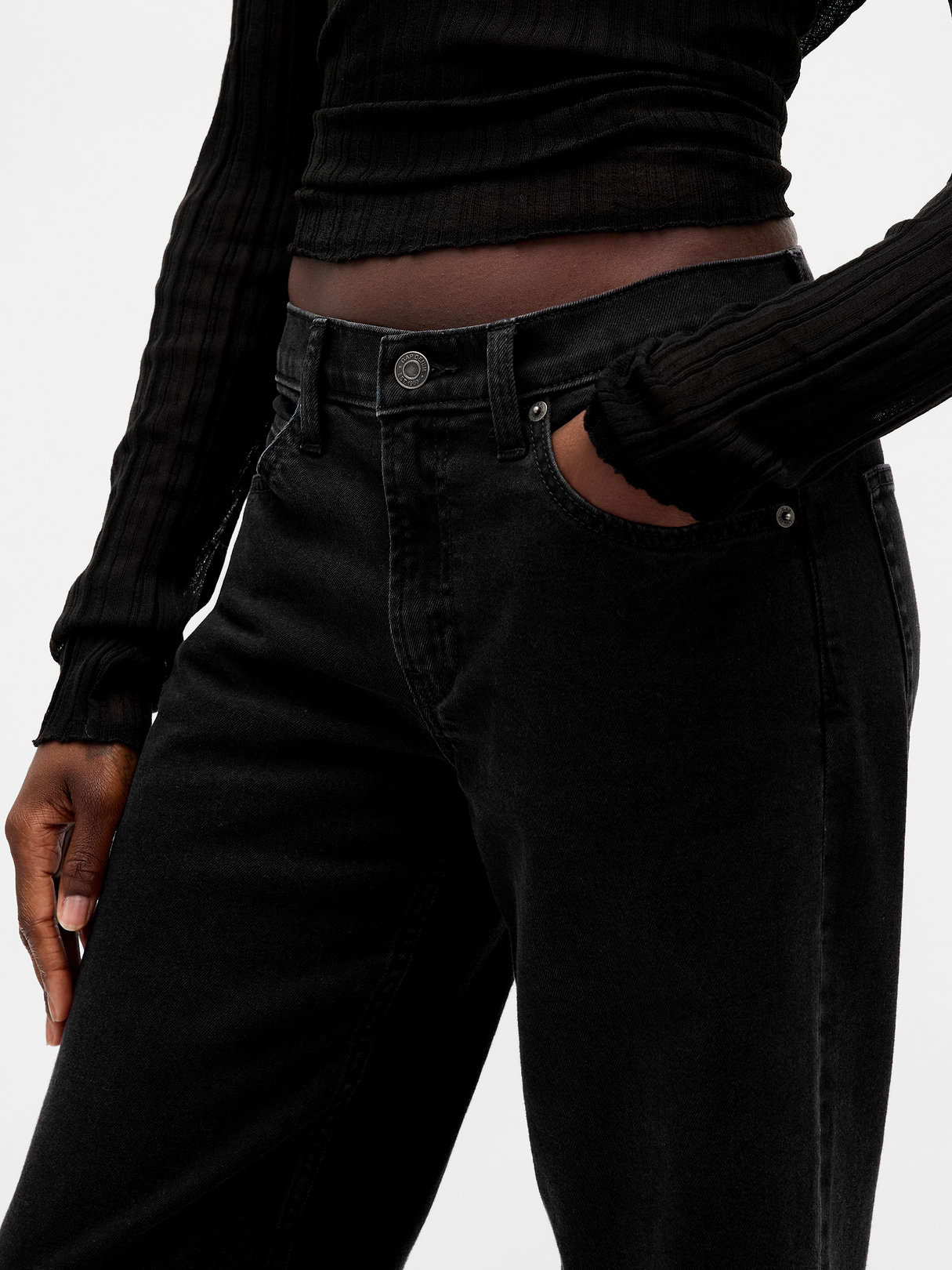 Low Rise Lace-Up '90s Loose Jeans - Black